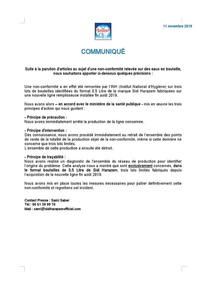 communiqué sidi Harazem