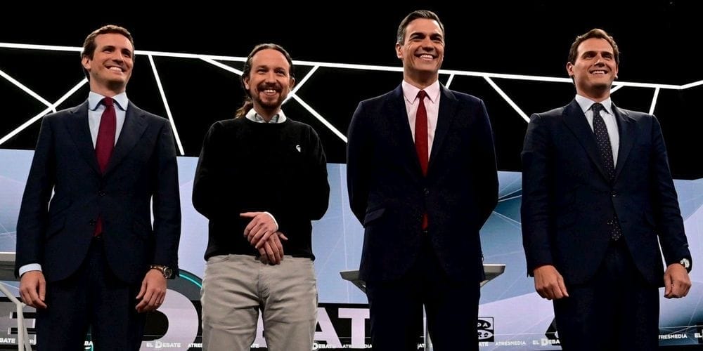 de-gauche-a-droite-pablo-casado-pp-pablo-iglesias-podemos-pedro-sanchez-psoe-et-albert-rivera-ciudadanos-lors-du-debat-televise-de-mardi