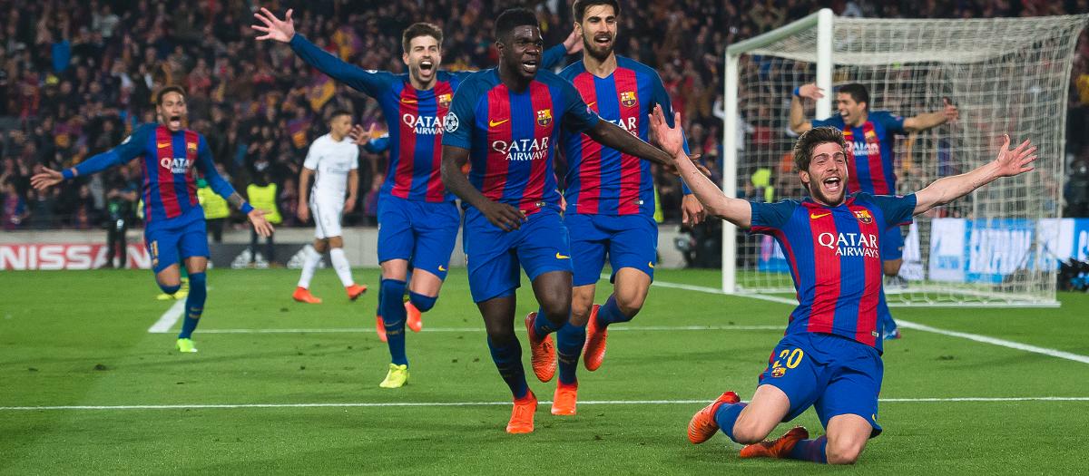 La joie des joueurs du FC Barcelone après la remontada historique contre le PSG en mars 2017 (0-4,6-1)©FCBARCELONA