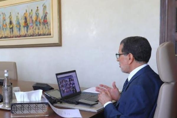 Saad Dine El Otmani, Chef du Gouvernement, lors d’un Conseil de gouvernement tenu par visioconférence en raison de la pandémie de la Covid-19