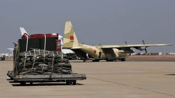 Les produits alimentaires de base acheminées à bord des avions militaires marocaines au profit du Liban © MAP