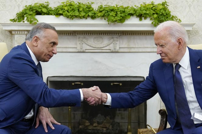 Le président américain, Joe Biden, et le premier ministre irakien, Moustafa al Kadhimi, à la Maison-Blanche, à Washington, le 26 juillet 2021 © AP