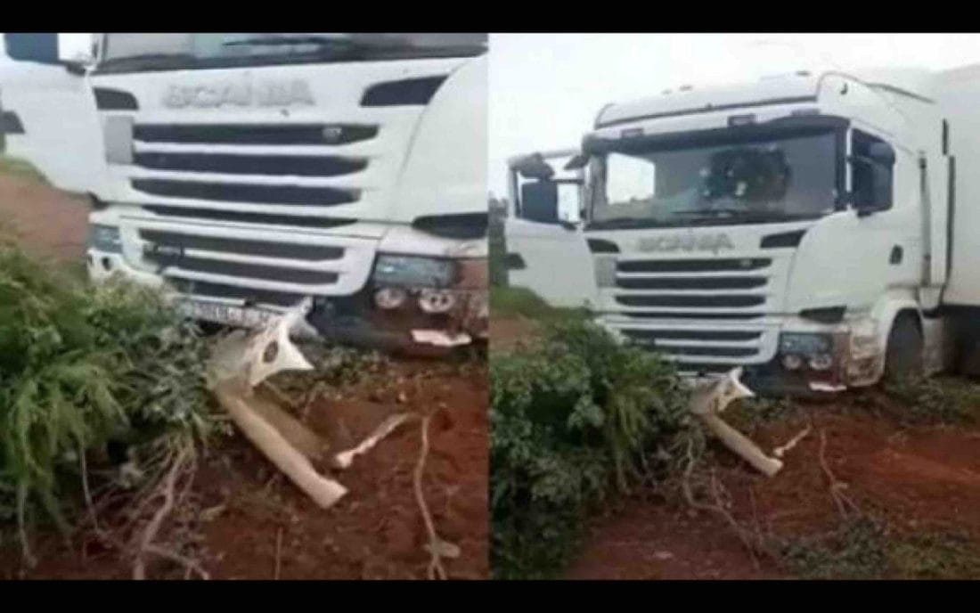 Le camion que conduisait les deux chauffeurs marocains qui ont été tués au Mali, le samedi 11 septembre 2021 © DR