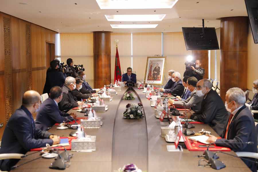 Protocole vaccinal : réunion entre Akhannouch et les centrales syndicales 2 Réunion entre le chef du gouvernement et les centrales syndicales