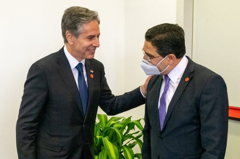 Le secrétaire d’État américain, Anthony J. Blinken, et Nasser Bourita, ministre des Affaires étrangères, de la Coopération africaine et des Marocains résidant à l'étranger © DR