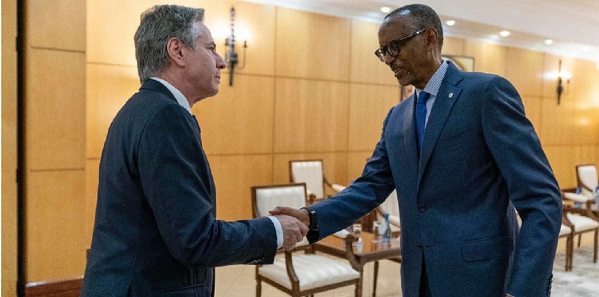 Le secrétaire d'Etat américain Antony Blinken reçu par le président rwandais Paul Kagame, à Kigali le 11 août 2022 © DR