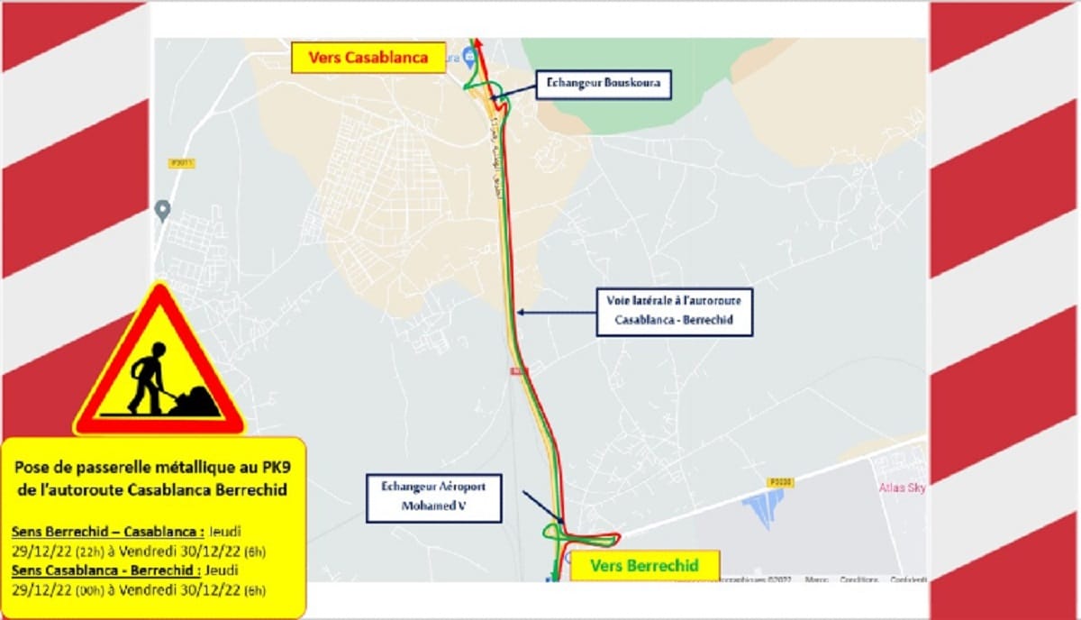 Autoroute Casablanca-Berrechid : pose d'une passerelle piétons au point kilométrique PK9