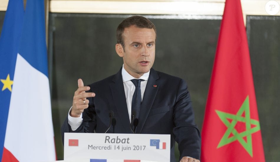 Le président français lors d'un point de presse à Rabat en 2017 Maroc France