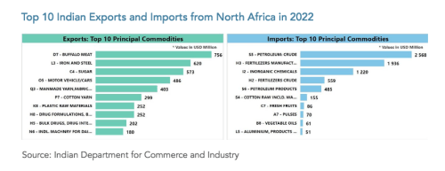 Les 10 principales exportations et importations indiennes d'Afrique du Nord en 2022. 