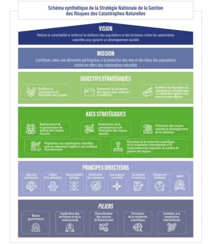 Schéma synthétique de la stratégie nationale de la gestion des risques des catastrophes naturelles. 