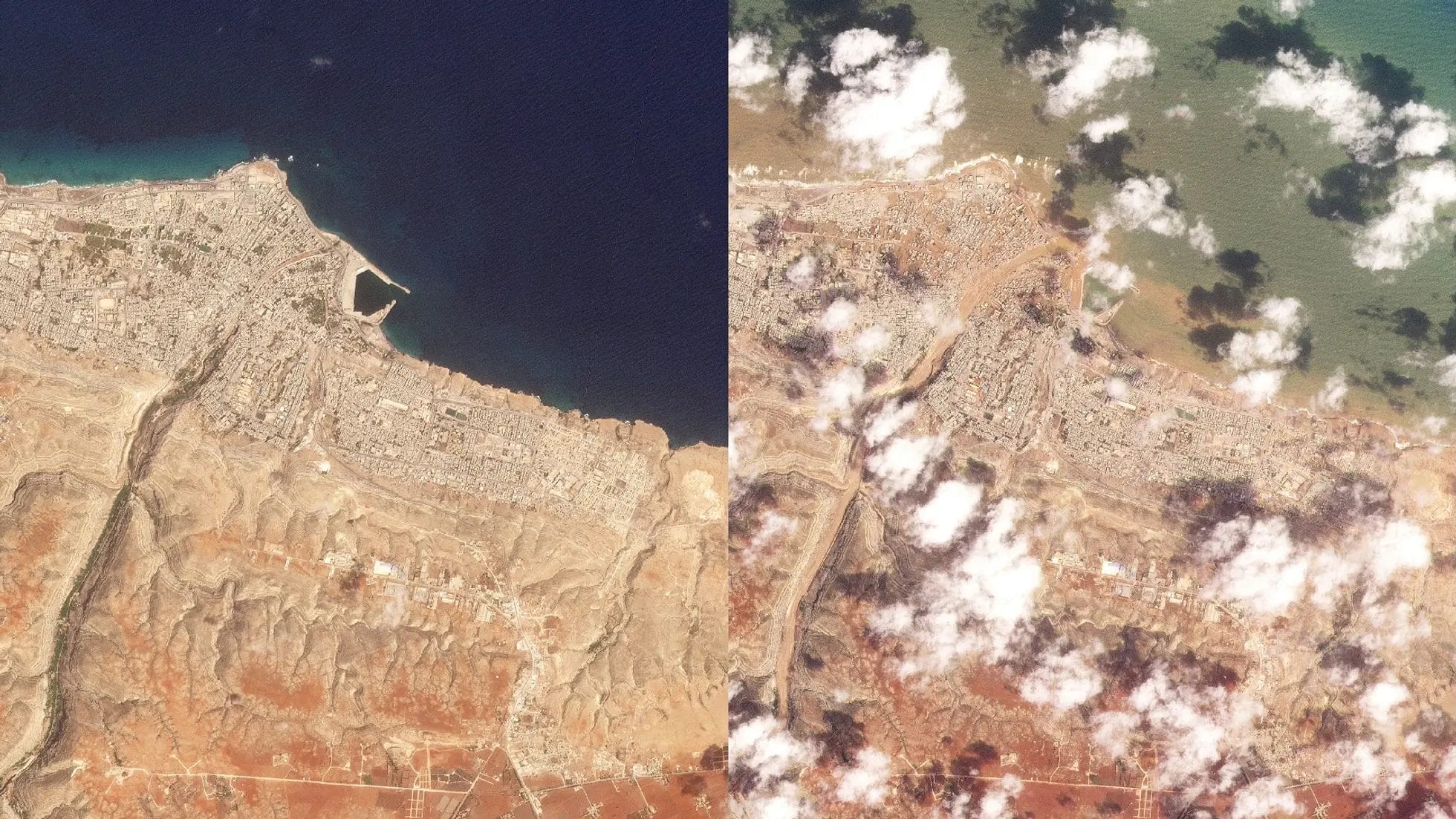 Derna avant et après la tempête Daniel Derna avant et après la tempête Daniel