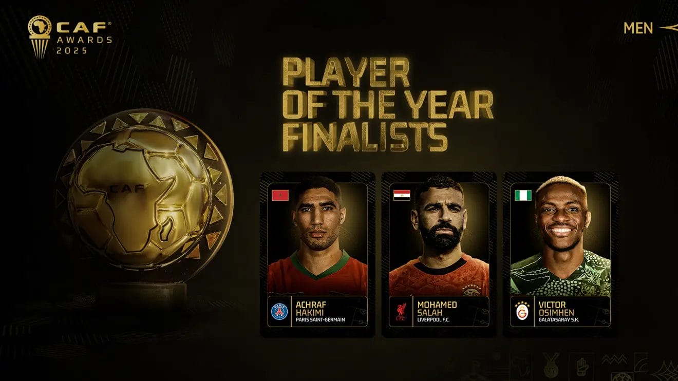 CAF Awards 2025 : Salah, Hakimi et Osimhen finalistes pour le titre de Joueur Africain de l’Année