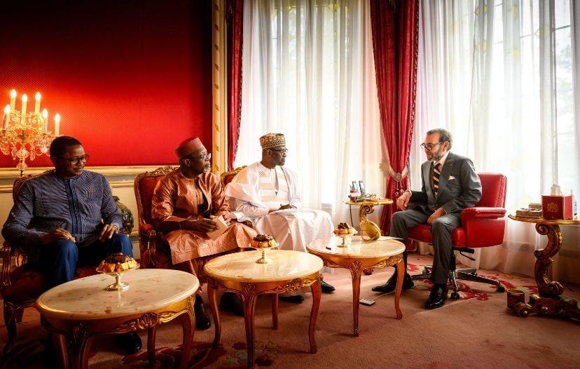 Audience Royale du 28 avril 2025 avec les ministres des Affaires étrangères du Sahel, Karamoko Jean Marie Traoré (Burkina Faso), Abdoulaye Diop (Mali) et Bakary Yaou Sangaré (Niger)